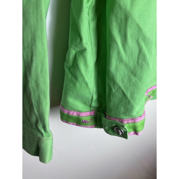 Quacker Factory Green /Pink Denim Jacket W/Rhinestone Buttons Whale Print "XL" - Picture 3 of 9